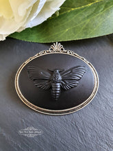 Load image into Gallery viewer, Death's-Head Hawkmoth, Cameo Pin Brooch, 4cmx4.5cm (1.57''x1.77''), Solid Black Design, Modern Vintage Style