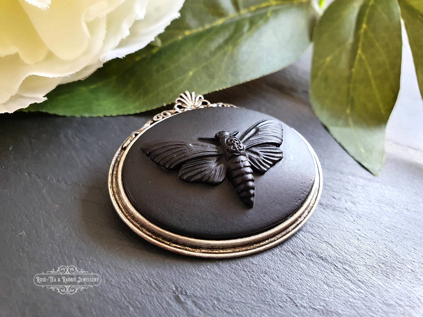 Death's-Head Hawkmoth, Cameo Pin Brooch, 4cmx4.5cm (1.57''x1