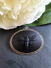 Load image into Gallery viewer, Death's-Head Hawkmoth, Cameo Pin Brooch, 4cmx4.5cm (1.57''x1.77''), Solid Black Design, Modern Vintage Style
