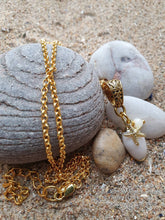 Load image into Gallery viewer, Beautiful White Olive Shell Necklace with Electroplated Gold Edging - Featuring Sea Star Charm Which Symbolises Renewal and Regeneration