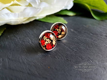 Load image into Gallery viewer, Skulls & Red Roses, Stud Earrings, Silver Plated, 12mm/1.2cm (0.47 Inches)