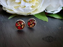 Load image into Gallery viewer, Skulls & Red Roses, Stud Earrings, Silver Plated, 12mm/1.2cm (0.47 Inches)