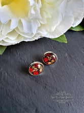 Load image into Gallery viewer, Skulls & Red Roses, Stud Earrings, Silver Plated, 12mm/1.2cm (0.47 Inches)