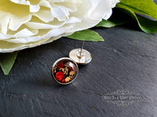 Load image into Gallery viewer, Skulls & Red Roses, Stud Earrings, Silver Plated, 12mm/1.2cm (0.47 Inches)