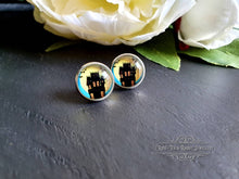 Load image into Gallery viewer, Haunted House Halloween Stud Earrings, Stud Earrings, Silver Plated, 12mm/1.2cm (0.47 Inches), Sterling Silver Pushback Closure, Nickle Free