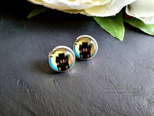 Load image into Gallery viewer, Haunted House Halloween Stud Earrings, Stud Earrings, Silver Plated, 12mm/1.2cm (0.47 Inches), Sterling Silver Pushback Closure, Nickle Free