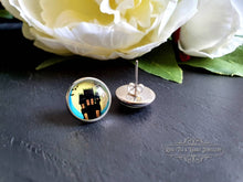 Load image into Gallery viewer, Haunted House Halloween Stud Earrings, Stud Earrings, Silver Plated, 12mm/1.2cm (0.47 Inches), Sterling Silver Pushback Closure, Nickle Free