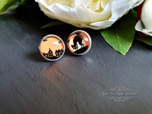Load image into Gallery viewer, Black Cat Halloween Stud Earrings, 12mm / 1.2cm / 0.47 Inches