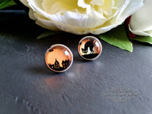 Load image into Gallery viewer, Black Cat Halloween Stud Earrings, 12mm / 1.2cm / 0.47 Inches