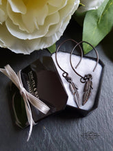 Load image into Gallery viewer, Drop/Dangle Black Feather Earrings - Double Polished Blackened Brass - Alt Jewellery - Retro Vintage Style - Feather Symbol - 5.7cm / 2.24''