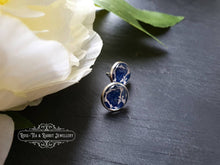 Load image into Gallery viewer, Blue and White China Pattern Inspired Cabochon Earring Studs - 12mm Diameter - Silver Plated Base - Lead/Nickle Free - Pretty and Dainty