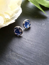 Load image into Gallery viewer, Blue and White China Pattern Inspired Cabochon Earring Studs - 12mm Diameter - Silver Plated Base - Lead/Nickle Free - Pretty and Dainty