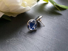 Load image into Gallery viewer, Blue and White China Pattern Inspired Cabochon Earring Studs - 12mm Diameter - Silver Plated Base - Lead/Nickle Free - Pretty and Dainty