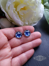Load image into Gallery viewer, Blue and White China Pattern Inspired Cabochon Earring Studs - 12mm Diameter - Silver Plated Base - Lead/Nickle Free - Pretty and Dainty
