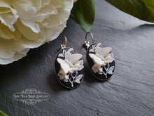 Load image into Gallery viewer, Butterfly Cameo Drop/Dangle Earrings - Bright Silver Plate Base - Vintage Inspired - Leverback Closure - 3.7cm x 1.9cm (1.45 x 0.74 Inches)