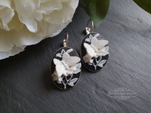 Load image into Gallery viewer, Butterfly Cameo Drop/Dangle Earrings - Bright Silver Plate Base - Vintage Inspired - Leverback Closure - 3.7cm x 1.9cm (1.45 x 0.74 Inches)