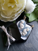 Load image into Gallery viewer, Cameo Cat Drop/Dangle Earrings - White/Blue - Leverback Closure - 37x19mm (1.45 x 0.74 Inches) - Bright Silver - Kawaii - Vintage Style