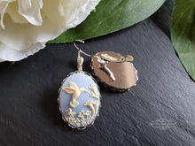 Load image into Gallery viewer, Hummingbird Cameo Earrings, Birds Egg Blue, Something Blue, Bright Silver, Leverback Closure, Lace Edge Detail, 3.7x1.9cm(1.45x0.74 Inches)