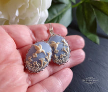 Load image into Gallery viewer, Hummingbird Cameo Earrings, Birds Egg Blue, Something Blue, Bright Silver, Leverback Closure, Lace Edge Detail, 3.7x1.9cm(1.45x0.74 Inches)