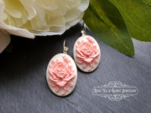 Load image into Gallery viewer, Classic Rose Cameo Drop Earrings - White and Pink Tones - 3.7x1.9cm (1.45 x 0.74 Inches) - Bright Silver - Pretty Romantic Look - Boho Chic