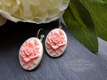 Load image into Gallery viewer, Classic Rose Cameo Drop Earrings - White and Pink Tones - 3.7x1.9cm (1.45 x 0.74 Inches) - Bright Silver - Pretty Romantic Look - Boho Chic