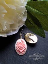 Load image into Gallery viewer, Classic Rose Cameo Drop Earrings - White and Pink Tones - 3.7x1.9cm (1.45 x 0.74 Inches) - Bright Silver - Pretty Romantic Look - Boho Chic