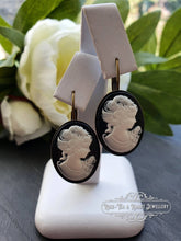 Load image into Gallery viewer, Classic Victorian Lady Resin Cameo Drop Earrings - White/Black Tones - 3.7x1.9cm (1.45 x 0.74 Inches) - Bronze Finish - Pretty Romantic Look