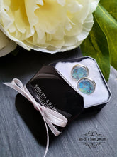 Load image into Gallery viewer, Dichroic Blue/Green/Grey - Stud Earring - Iridescent Colour Changing - Resin Cabochon - Silver Plated - Hypoallergenic - 12mm/(0.47 Inches)