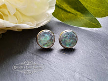 Load image into Gallery viewer, Dichroic Blue/Green/Grey - Stud Earring - Iridescent Colour Changing - Resin Cabochon - Silver Plated - Hypoallergenic - 12mm/(0.47 Inches)