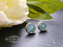 Load image into Gallery viewer, Dichroic Blue/Green/Grey - Stud Earring - Iridescent Colour Changing - Resin Cabochon - Silver Plated - Hypoallergenic - 12mm/(0.47 Inches)