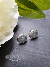 Load image into Gallery viewer, Dichroic Blue/Green/Grey - Stud Earring - Iridescent Colour Changing - Resin Cabochon - Silver Plated - Hypoallergenic - 12mm/(0.47 Inches)