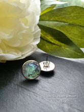 Load image into Gallery viewer, Dichroic Blue/Green/Grey - Stud Earring - Iridescent Colour Changing - Resin Cabochon - Silver Plated - Hypoallergenic - 12mm/(0.47 Inches)