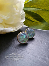 Load image into Gallery viewer, Dichroic Blue/Green/Grey - Stud Earring - Iridescent Colour Changing - Resin Cabochon - Silver Plated - Hypoallergenic - 12mm/(0.47 Inches)