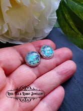 Load image into Gallery viewer, Dichroic Blue/Green/Grey - Stud Earring - Iridescent Colour Changing - Resin Cabochon - Silver Plated - Hypoallergenic - 12mm/(0.47 Inches)