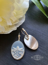 Load image into Gallery viewer, Dragonfly Cameo Earrings - Birds Egg Blue/White - 3.7cmx1.9cm (1.45x0.74 Inches) - Hinged Closure - Silver Plated Base - Lead/Nickle Free