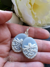 Load image into Gallery viewer, Dragonfly Cameo Earrings - Birds Egg Blue/White - 3.7cmx1.9cm (1.45x0.74 Inches) - Hinged Closure - Silver Plated Base - Lead/Nickle Free