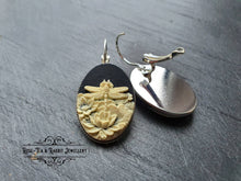 Load image into Gallery viewer, Dragonfly/Waterlily Cameo Earrings - 3.7x1.9cm(1.45 x 0.74 Inches) - Lever Back - Silver Plated Base - Lead/Nickle Free - Pretty & Romantic