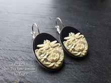 Load image into Gallery viewer, Dragonfly/Waterlily Cameo Earrings - 3.7x1.9cm(1.45 x 0.74 Inches) - Lever Back - Silver Plated Base - Lead/Nickle Free - Pretty & Romantic