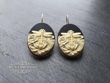 Load image into Gallery viewer, Dragonfly/Waterlily Cameo Earrings - 3.7x1.9cm(1.45 x 0.74 Inches) - Lever Back - Silver Plated Base - Lead/Nickle Free - Pretty & Romantic