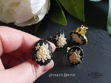 Load image into Gallery viewer, Adjustable Fairy with Flowers Cameo Ring - Filigree Detail - 18x25mm - Silver Plated/Gunmetal/Antiqued Bronze/Goldtone Finish Ring Base