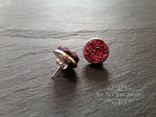 Load image into Gallery viewer, Metallic Pink Faux Druzy Stud Earrings - 12mm(0.47 Inches) - Silver Plated - Pierced Ear - All Occasion Style - On Trend Contemporary Design