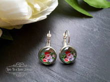 Load image into Gallery viewer, Mint Green Floral Glass Cabochon Drop Earrings - 1.2cm Diameter/2.5cm Drop Length - Silver Plated Base - Lead/Nickle Free - Pretty & Dainty