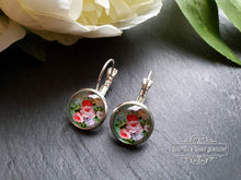 Load image into Gallery viewer, Mint Green Floral Glass Cabochon Drop Earrings - 1.2cm Diameter/2.5cm Drop Length - Silver Plated Base - Lead/Nickle Free - Pretty & Dainty
