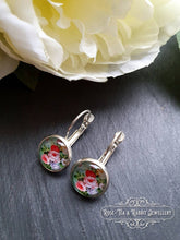 Load image into Gallery viewer, Mint Green Floral Glass Cabochon Drop Earrings - 1.2cm Diameter/2.5cm Drop Length - Silver Plated Base - Lead/Nickle Free - Pretty & Dainty