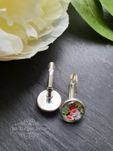 Load image into Gallery viewer, Mint Green Floral Glass Cabochon Drop Earrings - 1.2cm Diameter/2.5cm Drop Length - Silver Plated Base - Lead/Nickle Free - Pretty & Dainty