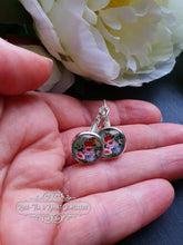 Load image into Gallery viewer, Mint Green Floral Glass Cabochon Drop Earrings - 1.2cm Diameter/2.5cm Drop Length - Silver Plated Base - Lead/Nickle Free - Pretty & Dainty