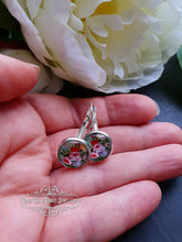 Load image into Gallery viewer, Mint Green Floral Glass Cabochon Drop Earrings - 1.2cm Diameter/2.5cm Drop Length - Silver Plated Base - Lead/Nickle Free - Pretty & Dainty