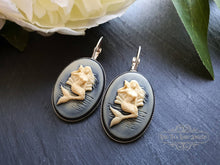 Load image into Gallery viewer, Mythical Mermaid Resin Cameo Drop/Dangle Earrings - 3.7cmx1.9cm (1.45 x 0.74 Inches) - Silver Plated Base - French Leverback Closure - Retro Style
