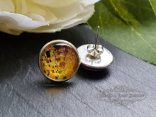 Load image into Gallery viewer, The Kiss - Print Stud Earring - Vintage Style - Glass Photo Cabochon - Silver Plated - Hypoallergenic - 12mm Diameter (0.47 Inches)