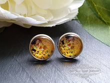 Load image into Gallery viewer, The Kiss - Print Stud Earring - Vintage Style - Glass Photo Cabochon - Silver Plated - Hypoallergenic - 12mm Diameter (0.47 Inches)